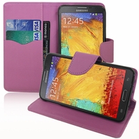 Samsung Galaxy Note 3 Neo / Lite Duos 3G LTE SM-N750 SM-N7505 SM-N7502: Etui portefeuille Support Video cuir PU effet tissu - VIOLET