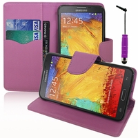 Samsung Galaxy Note 3 Neo / Lite Duos 3G LTE SM-N750 SM-N7505 SM-N7502: Etui portefeuille Support Video cuir PU effet tissu + mini Stylet - VIOLET