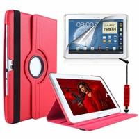 Samsung Galaxy Note 10.1 N8000 N8010 N8020: Etui Cuir PU Support Rotatif 360° + mini Stylet - ROUGE