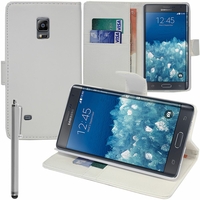 Samsung Galaxy Note Edge SM-N915FY: Etui portefeuille Support Video cuir PU + Stylet - BLANC