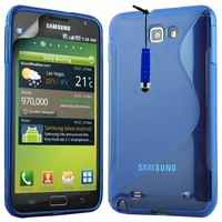 Samsung Galaxy Note N7000/ i9220 LTE: Coque silicone Gel motif S au dos + mini Stylet - BLEU