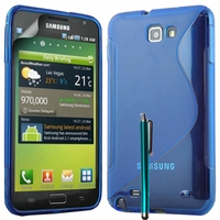 Samsung Galaxy Note N7000/ i9220 LTE: Coque silicone Gel motif S au dos + Stylet - BLEU