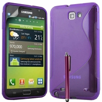 Samsung Galaxy Note N7000/ i9220 LTE: Coque silicone Gel motif S au dos + Stylet - VIOLET