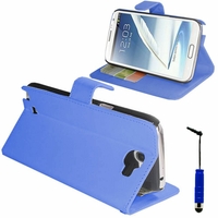 Samsung Galaxy Note 2 N7100/ N7105: Etui portefeuille Support Video cuir PU + mini Stylet - BLEU FONCE