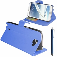 Samsung Galaxy Note 2 N7100/ N7105: Etui portefeuille Support Video cuir PU + Stylet - BLEU FONCE