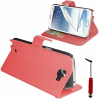 Samsung Galaxy Note 2 N7100/ N7105: Etui portefeuille Support Video cuir PU + mini Stylet - ROUGE