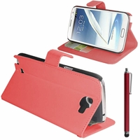Samsung Galaxy Note 2 N7100/ N7105: Etui portefeuille Support Video cuir PU + Stylet - ROUGE
