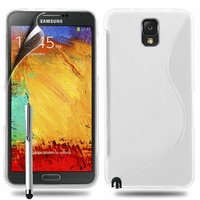 Samsung Galaxy Note 3 N9000/ N9002/ N9005/ N9006: Coque silicone Gel motif S au dos + Stylet - BLANC