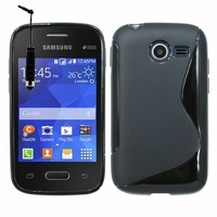 Samsung Galaxy Pocket 2/ Pocket 2 Duos SM-G110B SM-G110B/DS SM-G110H SM-G110M: Coque silicone Gel motif S au dos + mini Stylet - NOIR