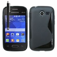 Samsung Galaxy Pocket 2/ Pocket 2 Duos SM-G110B SM-G110B/DS SM-G110H SM-G110M: Coque silicone Gel motif S au dos + Stylet - NOIR