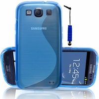 Samsung Galaxy S3 i9300/ i9305 Neo/ LTE 4G: Coque silicone Gel motif S au dos + mini Stylet - BLEU