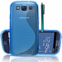 Samsung Galaxy S3 i9300/ i9305 Neo/ LTE 4G: Coque silicone Gel motif S au dos + Stylet - BLEU