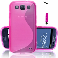 Samsung Galaxy S3 i9300/ i9305 Neo/ LTE 4G: Coque silicone Gel motif S au dos + mini Stylet - ROSE