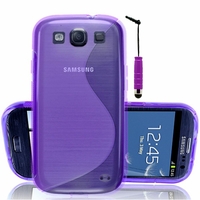 Samsung Galaxy S3 i9300/ i9305 Neo/ LTE 4G: Coque silicone Gel motif S au dos + mini Stylet - VIOLET