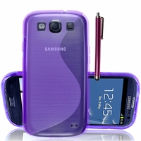 Samsung Galaxy S3 i9300/ i9305 Neo/ LTE 4G: Coque silicone Gel motif S au dos + Stylet - VIOLET
