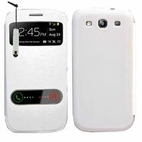 Samsung Galaxy S3 i9300/ i9305 Neo/ LTE 4G: Etui flip coque S-View support  + mini Stylet - BLANC