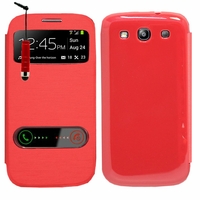 Samsung Galaxy S3 i9300/ i9305 Neo/ LTE 4G: Etui flip coque S-View support  + mini Stylet - ROUGE
