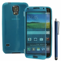 Samsung Galaxy S5 V G900F G900IKSMATW LTE G901F/ Duos / S5 Plus/ S5 Neo SM-G903F/ S5 LTE-A G906S: Coque Silicone gel Livre rabat + Stylet - BLEU