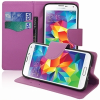 Samsung Galaxy S5 V G900F G900IKSMATW LTE G901F/ Duos / S5 Plus/ S5 Neo SM-G903F/ S5 LTE-A G906S: Etui portefeuille Support Video cuir PU effet tissu - VIOLET