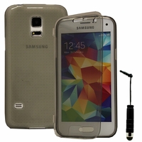 Samsung Galaxy S5 Mini G800F G800H / Duos: Coque Silicone gel Livre rabat + mini Stylet - GRIS
