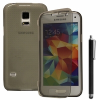 Samsung Galaxy S5 Mini G800F G800H / Duos: Coque Silicone gel Livre rabat + Stylet - GRIS