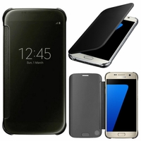 Samsung Galaxy S7 G930F/ G930FD/ S7 (CDMA) G930 (non compatible Galaxy S7 Edge): Coque silicone gel rigide Livre rabattable - NOIR