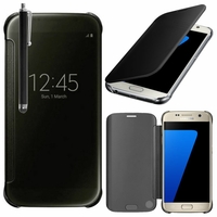 Samsung Galaxy S7 G930F/ G930FD/ S7 (CDMA) G930 (non compatible Galaxy S7 Edge): Coque silicone gel rigide Livre rabattable + Stylet - NOIR