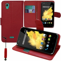 Wiko Birdy: Etui portefeuille Support Video cuir PU + mini Stylet - ROUGE