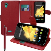 Wiko Birdy: Etui portefeuille Support Video cuir PU + Stylet - ROUGE