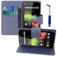 Wiko Rainbow 4G: Etui portefeuille Support Video cuir PU effet tissu + mini Stylet - BLEU FONCE