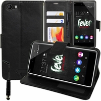 Wiko Fever SE: Etui portefeuille Support Video cuir PU + mini Stylet - NOIR
