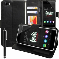 Wiko Fever SE: Etui portefeuille Support Video cuir PU + Stylet - NOIR