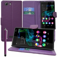 Wiko Ridge 4G: Etui portefeuille Support Video cuir PU + Stylet - VIOLET