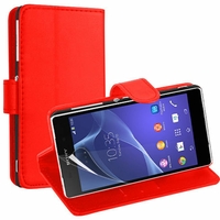 Sony Xperia L S36h/C2105/C2104: Etui portefeuille Support Video cuir PU - ROUGE