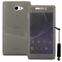 Sony Xperia M2/ M2 Dual D2303 D2305 D2306: Coque Silicone gel Livre rabat + mini Stylet - GRIS
