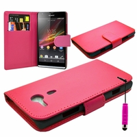 Sony Xperia SP M35h C5302 C5303 C5306: Etui portefeuille Livre Housse Coque Pochette cuir PU + mini Stylet - ROSE