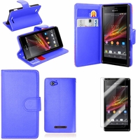 Sony Xperia SP M35h C5302 C5303 C5306: Etui portefeuille Support Video cuir PU - BLEU FONCE