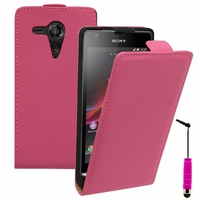 Sony Xperia SP M35h C5302 C5303 C5306: Etui Rabattable Verticale en cuir PU + mini Stylet - ROSE