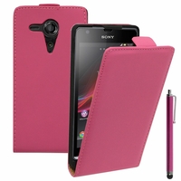 Sony Xperia SP M35h C5302 C5303 C5306: Etui Rabattable Verticale en cuir PU + Stylet - ROSE