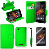 Sony Xperia Z1 L39H/ Z1 Honami/ C6902 C6903 C6906 C6943: Etui portefeuille Support Video cuir PU + mini Stylet - VERT