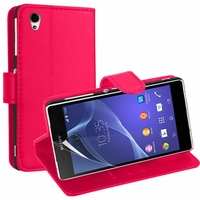 Sony Xperia Z2 D6502 D6503 D6543: Etui portefeuille Support Video cuir PU - ROSE