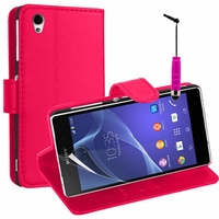 Sony Xperia Z2 D6502 D6503 D6543: Etui portefeuille Support Video cuir PU + mini Stylet - ROSE