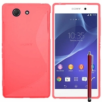 Sony Xperia Z3 Compact D5803 D5833: Coque silicone Gel motif S au dos + Stylet - ROUGE