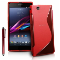 Sony Xperia Z Ultra XL39H C6802/ LTE C6806 C6833: Coque silicone Gel motif S au dos + Stylet - ROUGE