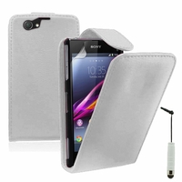 Sony Xperia Z1 Compact D5503: Etui Simili Cuir + mini Stylet - BLANC