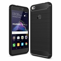 Huawei P8 Lite (2017) 5.2"/ P9 Lite (2017)/ Honor 8 Lite/ Nova Lite/ GR3 (2017) (non compatible Version 2015/ 2016): Coque Silicone TPU Fibre de Carbone Brossé - NOIR