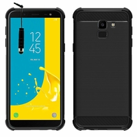 Samsung Galaxy J6 (2018)/ On6 (2018) 5.6" J600F/DS/ J600G/DS: Coque Silicone TPU Fibre de Carbone Brossé + mini Stylet - NOIR