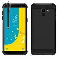 Samsung Galaxy J6 (2018)/ On6 (2018) 5.6" J600F/DS/ J600G/DS: Coque Silicone TPU Fibre de Carbone Brossé + Stylet - NOIR