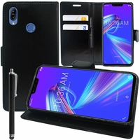 Asus Zenfone Max (M2) ZB633KL 6.26" (non compatible Zenfone Max Pro (M2) ZB631KL): Etui portefeuille Support Video cuir PU + Stylet - NOIR