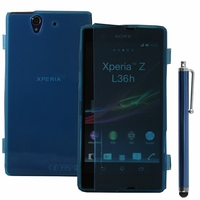 Sony Xperia Z LTE L36h C6602 C6603: Coque Silicone gel Livre rabat + Stylet - BLEU